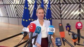 Кая Каллас на брифинге о санкциях ЕС против России